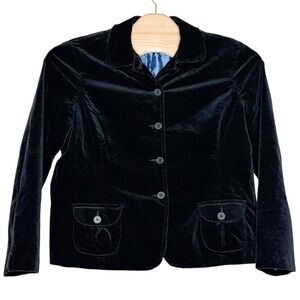 Lands' End Velvet Blazer XL 18-20 Black Button Front Polka Dot Lining Jacket